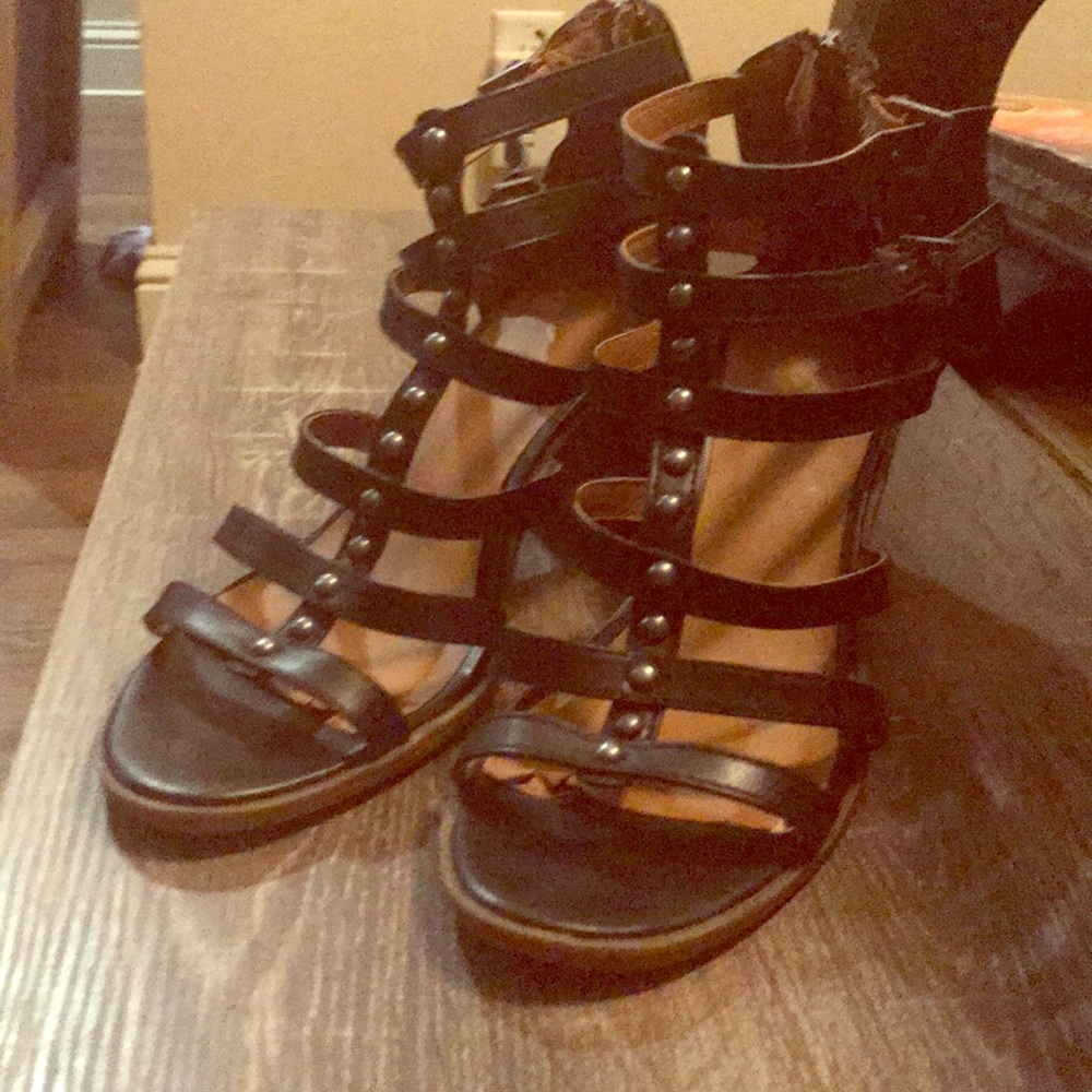 Black strapped high heels